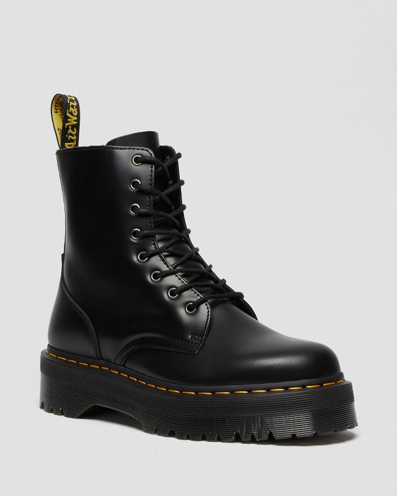 Black Men\'s Dr Martens Jadon Smooth Leather Platform Boots | CA 562VRW